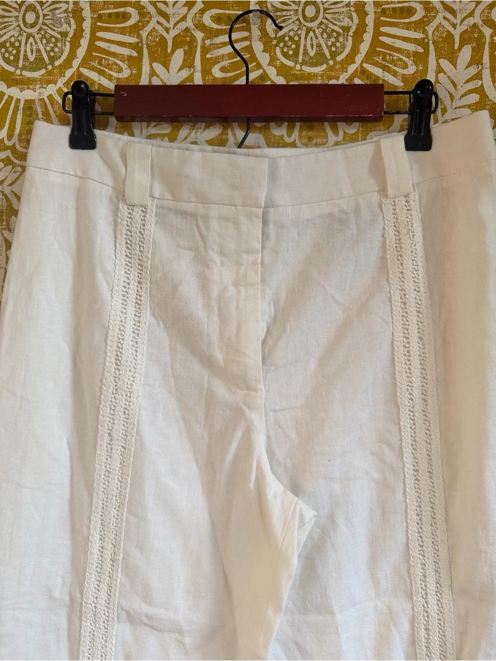 NWT Zara Linen Blend Crochet Wide Leg Cropped Pants Bloggers Fave in Ecru Sz M